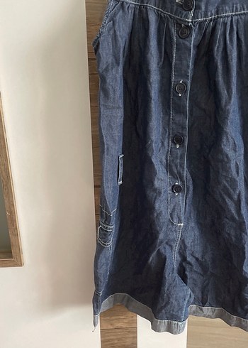 Düğmeli Kolsuz Kadın Denim Tulum - Görsel 2