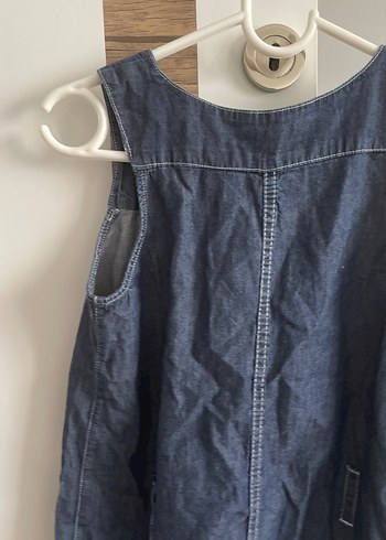 Düğmeli Kolsuz Kadın Denim Tulum - Görsel 8