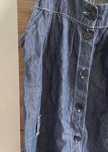 Düğmeli Kolsuz Kadın Denim Tulum - Görsel 7