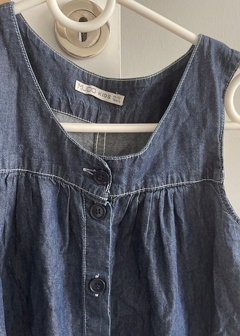 Düğmeli Kolsuz Kadın Denim Tulum - Görsel 5