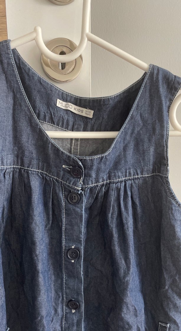 Düğmeli Kolsuz Kadın Denim Tulum - Görsel 5