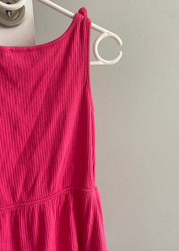 Kolsuz Pile Detaylı Pembe Kız Çocuk Elbise - Görsel 9