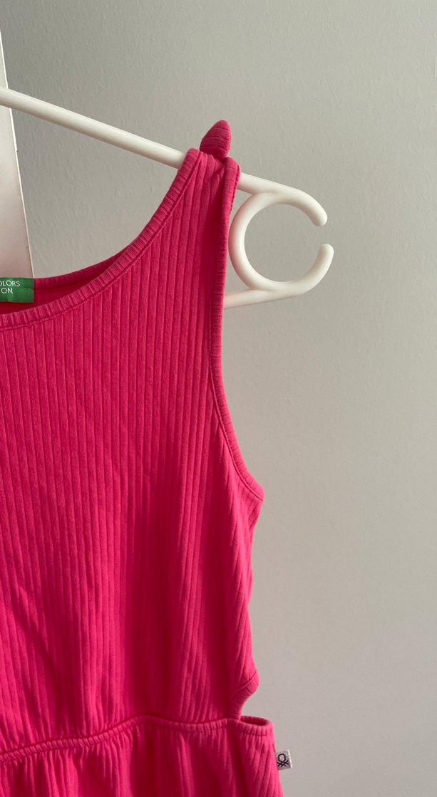 Kolsuz Pile Detaylı Pembe Kız Çocuk Elbise - Görsel 4