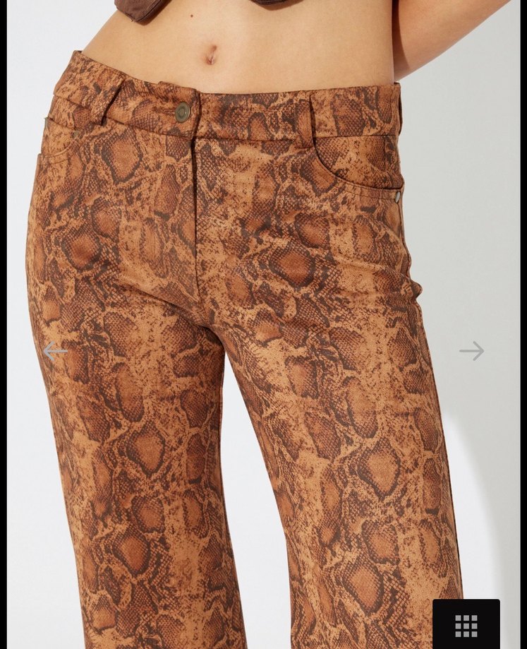 Kahverengi Yılan Desenli Deri İspanyol Paça Pantolon - Görsel 5