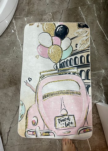 Pastel Pembe Baskılı Banyo Paspası - Görsel 3