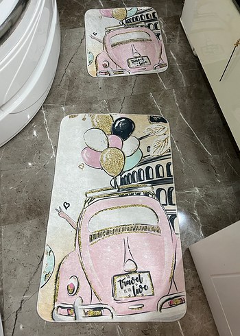 Pastel Pembe Baskılı Banyo Paspası - Görsel 2
