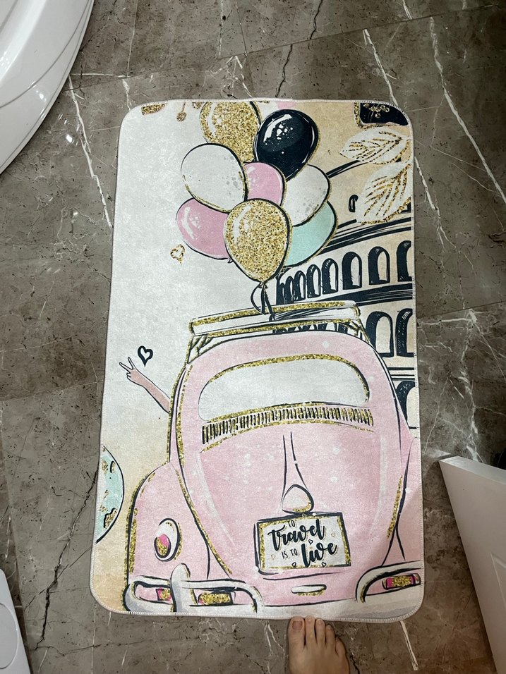 Pastel Pembe Baskılı Banyo Paspası - Görsel 3