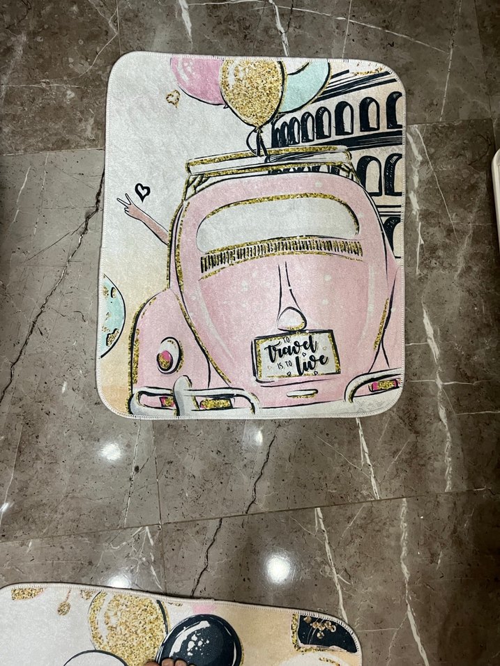 Pastel Pembe Baskılı Banyo Paspası - Görsel 4