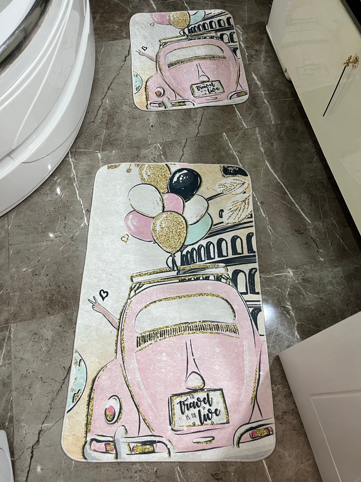 Pastel Pembe Baskılı Banyo Paspası - Görsel 2