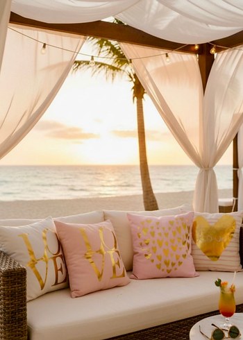 2li Altın Renkli Baskılı Dekoratif Yastık Kılıfı - Görsel 2