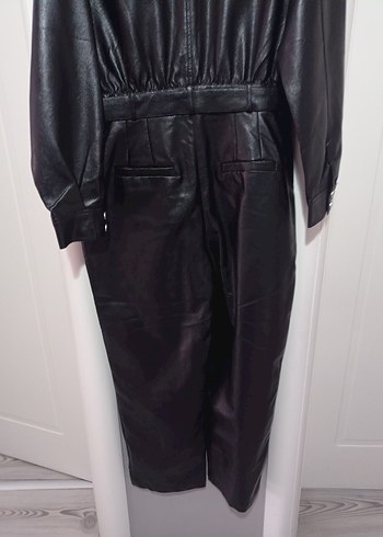 Kadın Siyah Deri Uzun Tulum - Görsel 9