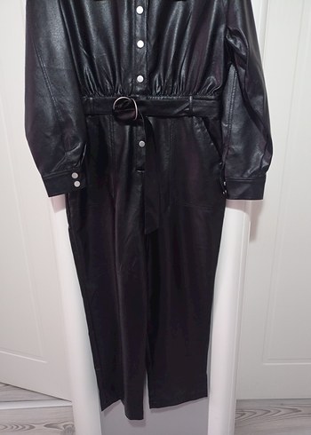 Kadın Siyah Deri Uzun Tulum - Görsel 5