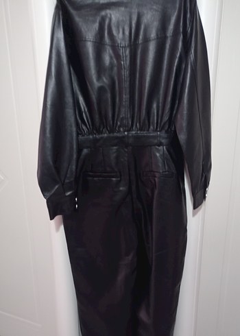 Kadın Siyah Deri Uzun Tulum - Görsel 8