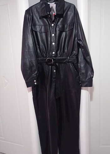 Kadın Siyah Deri Uzun Tulum - Görsel 6