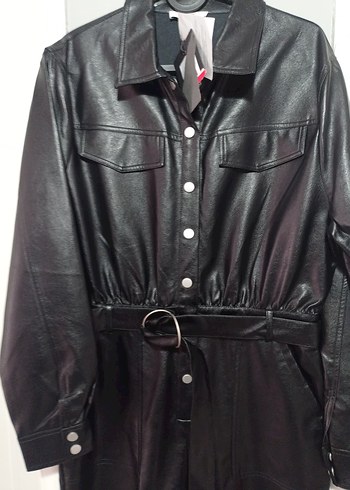 Kadın Siyah Deri Uzun Tulum - Görsel 4