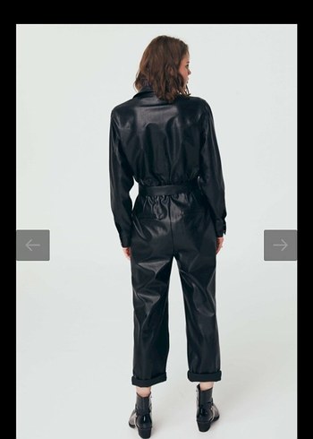 Kadın Siyah Deri Uzun Tulum - Görsel 3