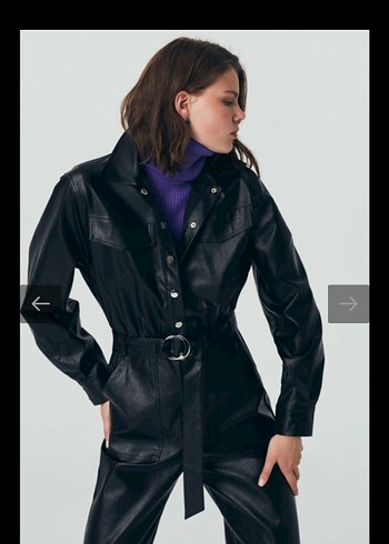 Kadın Siyah Deri Uzun Tulum - Görsel 10