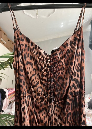 Kahverengi Leopar Desenli Uzun Elbise - Görsel 4