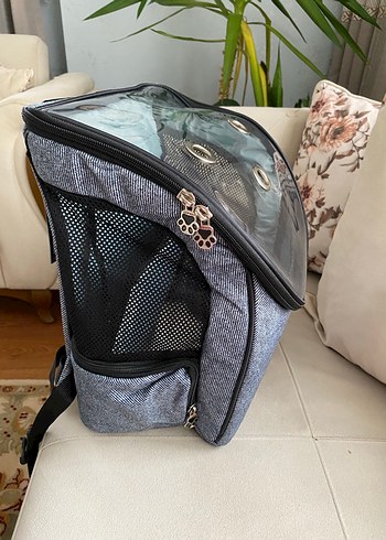 Gri Şeffaf Kapaklı Evcil Hayvan Taşıma Çantası - Görsel 2
