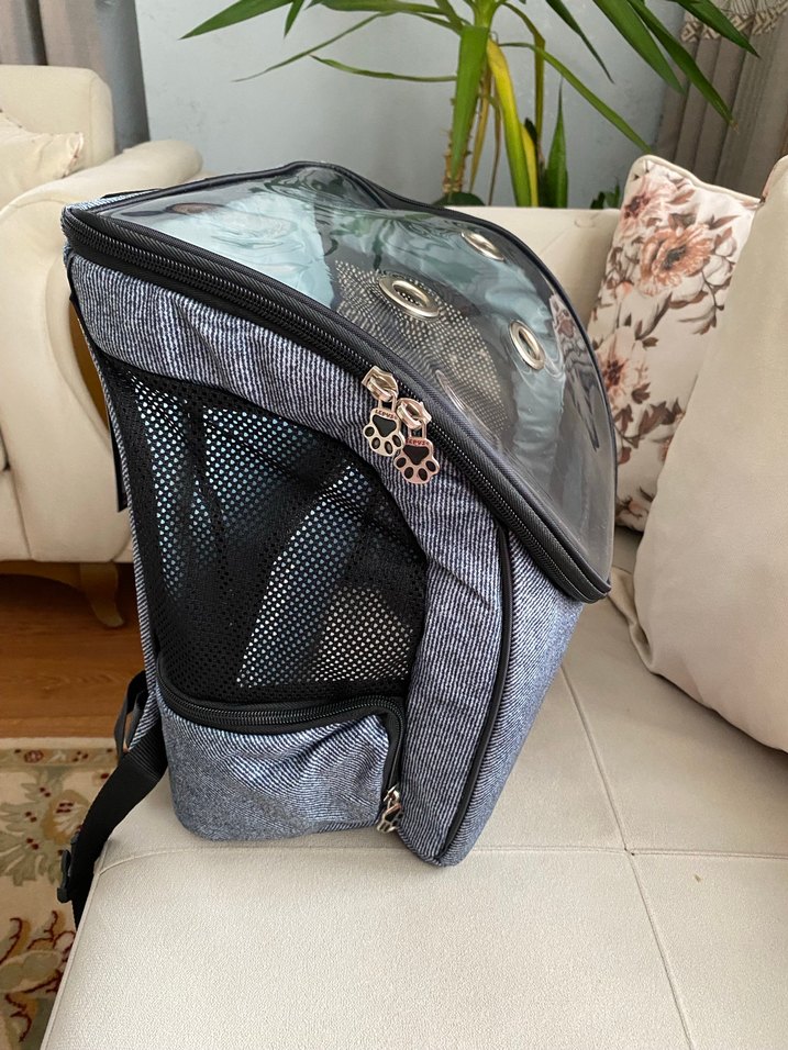 Gri Şeffaf Kapaklı Evcil Hayvan Taşıma Çantası - Görsel 2