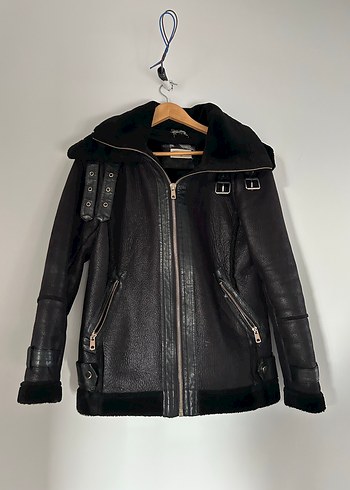 Kürklü Siyah Deri Biker Ceket