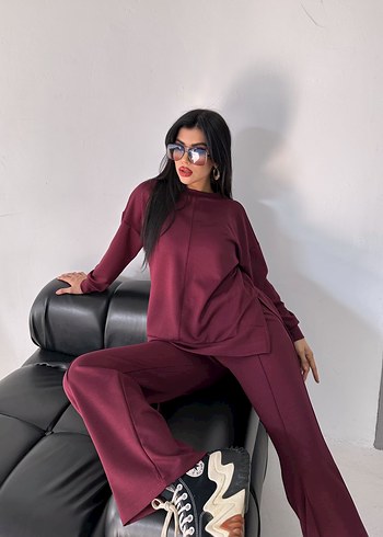 Bordo Uzun Kollu Salaş Kadın Eşofman Takımı