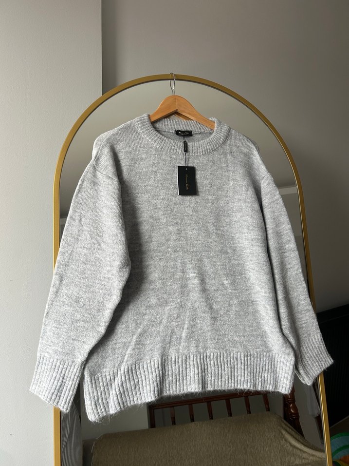 Gri Kadın Oversize Triko Kazak - Görsel 2