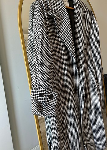 Gri Ekoseli Uzun Kadın Kaban - Görsel 4