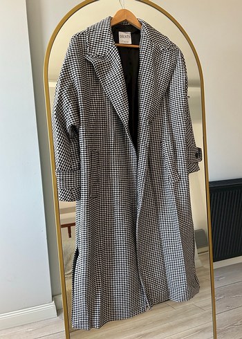 Gri Ekoseli Uzun Kadın Kaban - Görsel 2