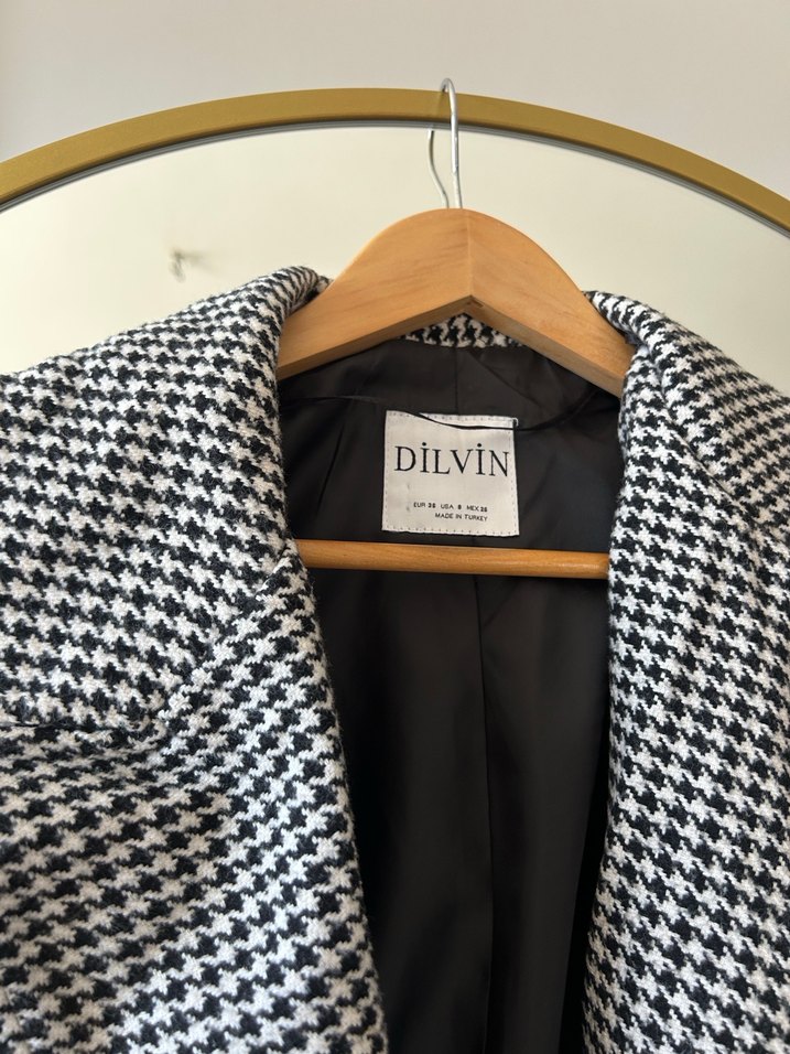 Gri Ekoseli Uzun Kadın Kaban - Görsel 3