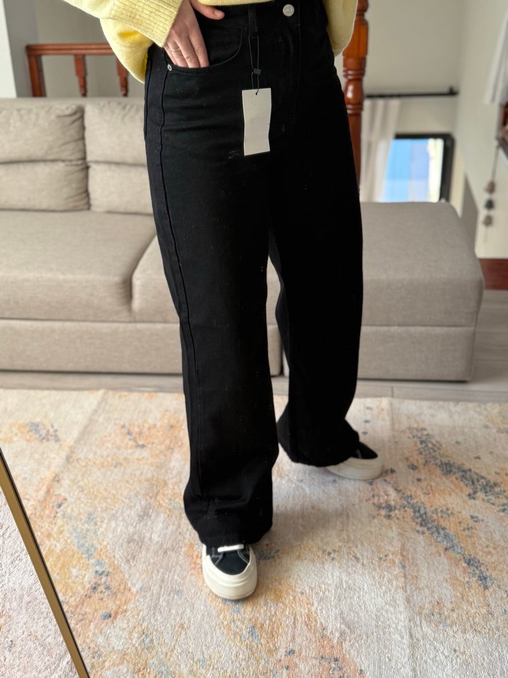 Kemer Detaylı Siyah Yüksek Bel Kadın Kot Pantolon - Görsel 3