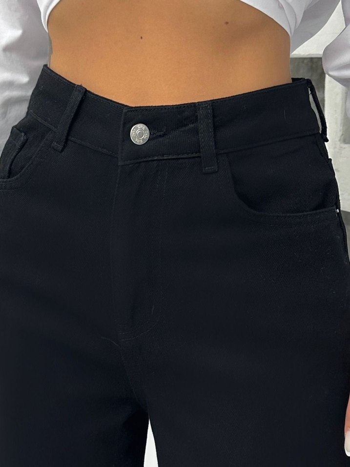 Kemer Detaylı Siyah Yüksek Bel Kadın Kot Pantolon - Görsel 2