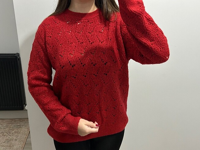 Kırmızı oversize triko kazak