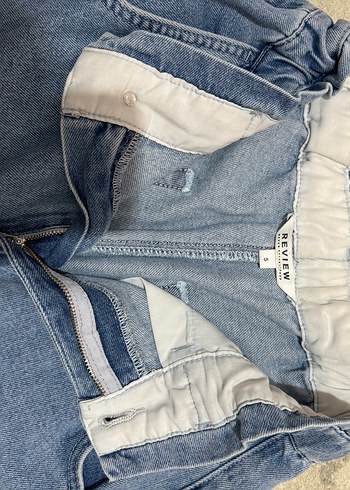 Diğer Mavi Bel Detaylı Rahat Kesim Kadın Kot Pantolon