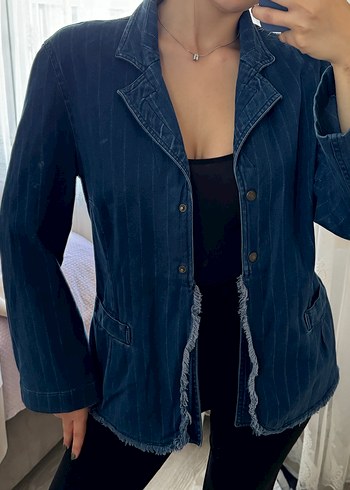 Twist Lacivert Kadın Denim Ceket Düğmeli