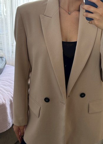 Zara Bej Düğmeli Kadın Ofis Blazeri