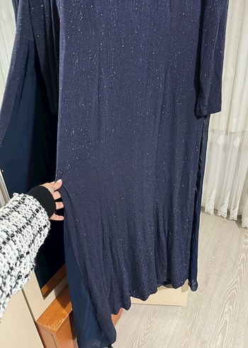 Lacivert Payetli Uzun Kadın Abiye Elbise - Görsel 2