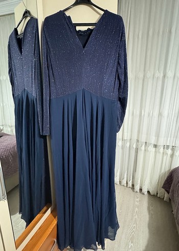 Lacivert Payetli Uzun Kadın Abiye Elbise - Görsel 5