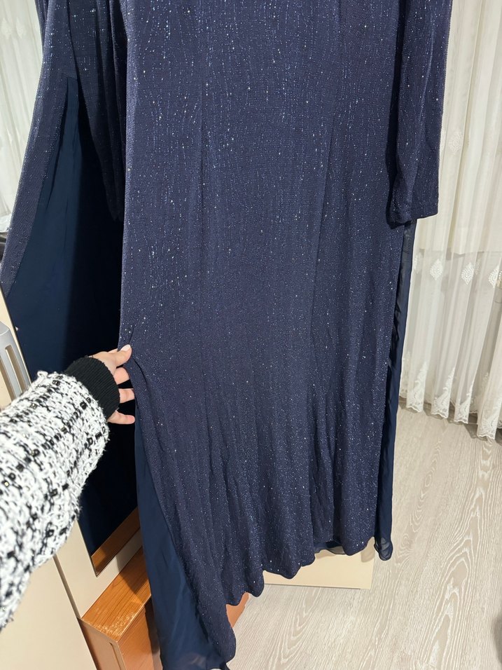 Lacivert Payetli Uzun Kadın Abiye Elbise - Görsel 2