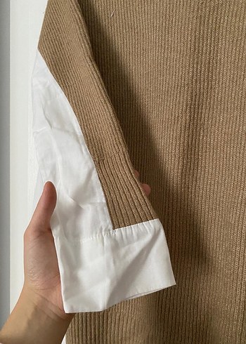 Bej Uzun Kollu Kadın Triko Boğazlı Kazak pantolon takım - Görsel 2