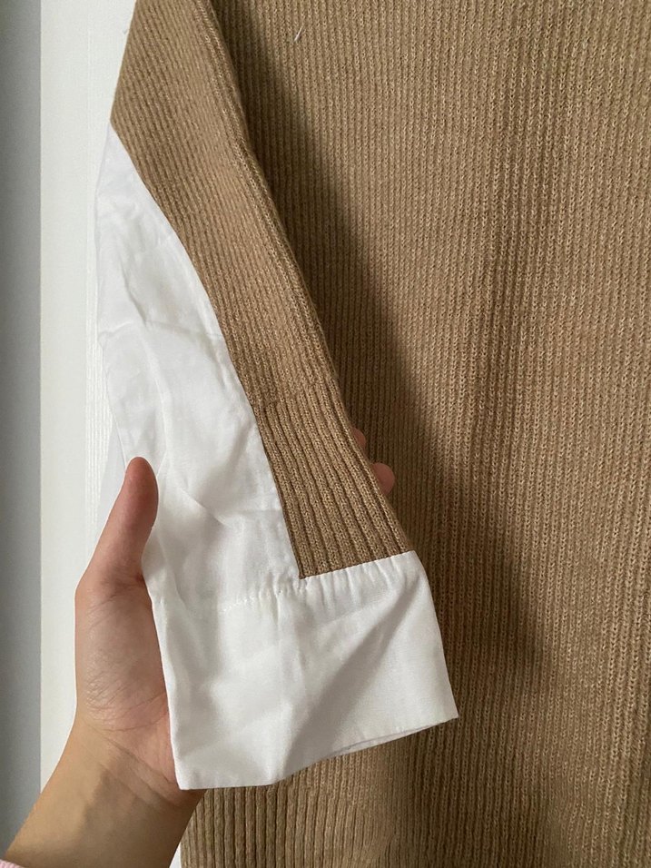 Bej Uzun Kollu Kadın Triko Boğazlı Kazak pantolon takım - Görsel 2