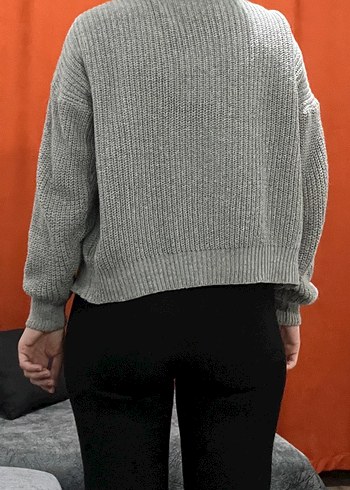 Gri V Yaka Örgü Kadın Hırka / Yelek - Görsel 2