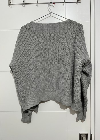 Gri V Yaka Örgü Kadın Hırka / Yelek - Görsel 4