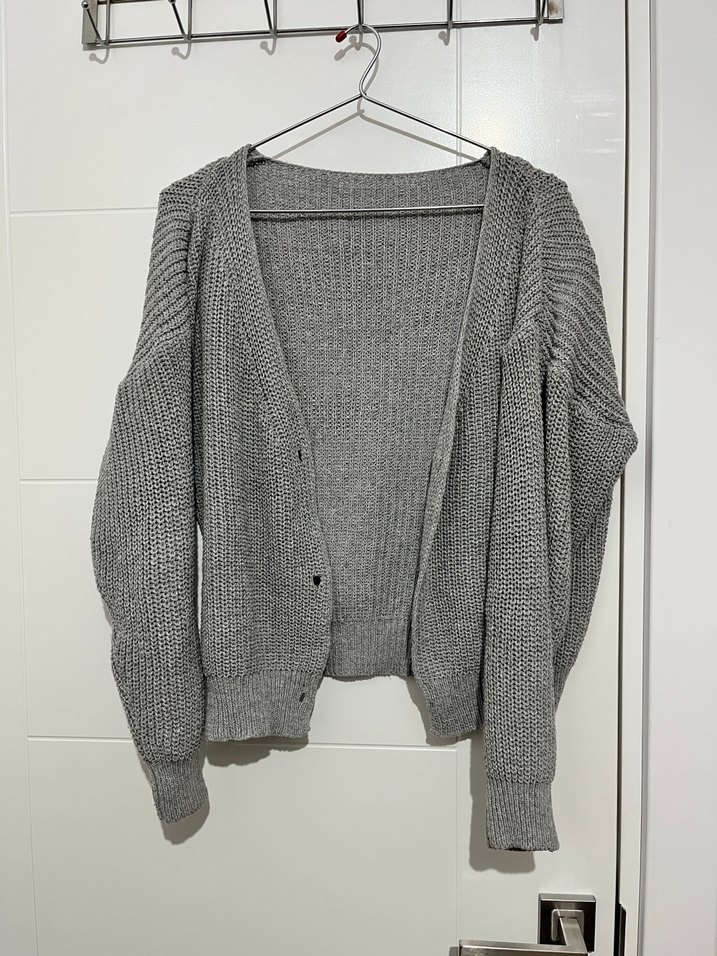 Gri V Yaka Örgü Kadın Hırka / Yelek - Görsel 3