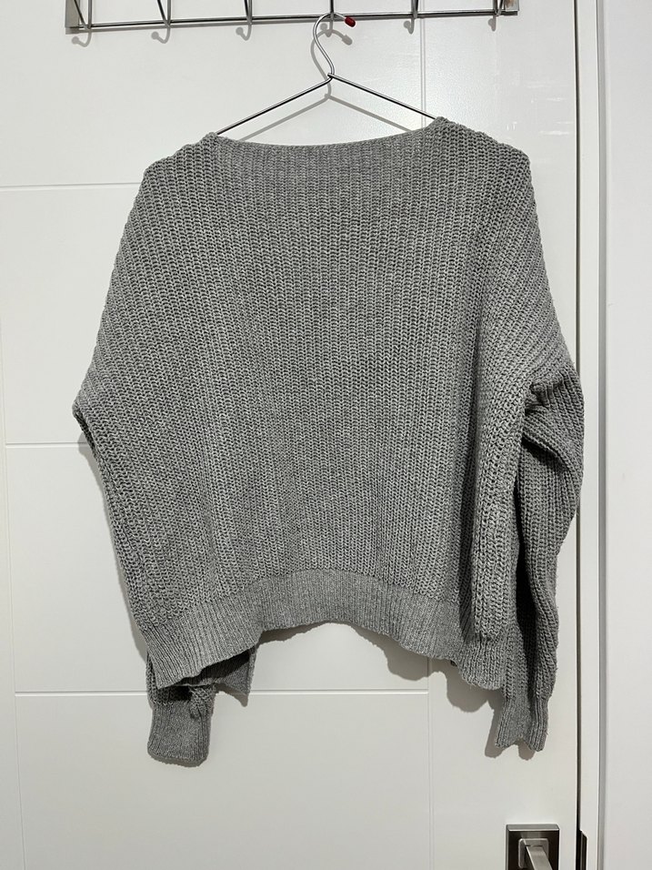 Gri V Yaka Örgü Kadın Hırka / Yelek - Görsel 4