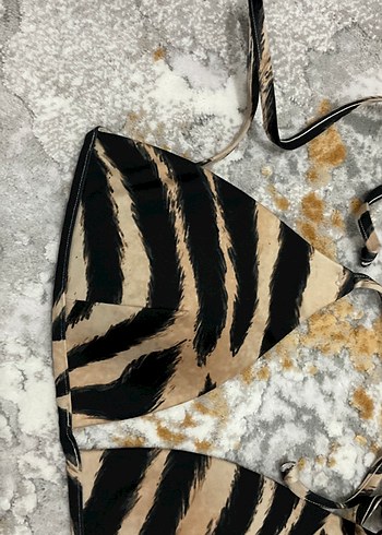H&M Kahverengi Zebra Desenli Mini Bikini Üstü