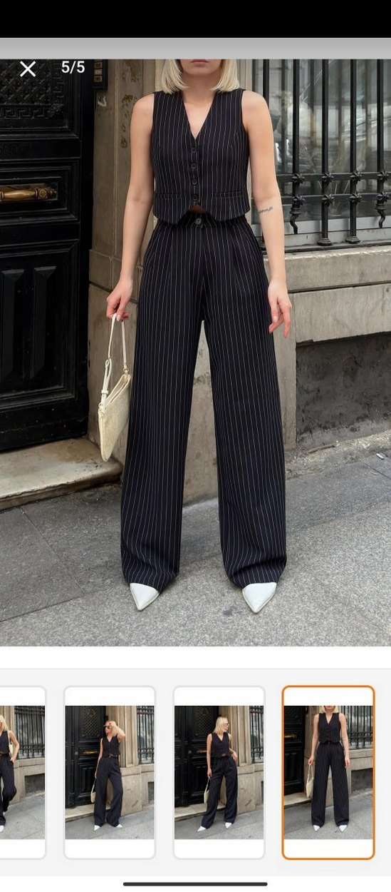 Swist Siyah Çizgili Düğmeli Yelek ve Pileli Palazzo - Görsel 2