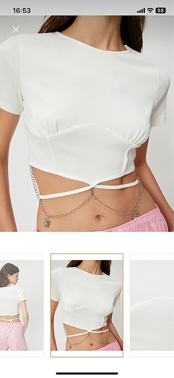 Koton kadın ekru crop bluz zincir detaylı