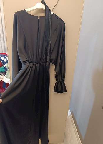 Siyah Uzun Kollu Drapeli Uzun Elbise - Görsel 3