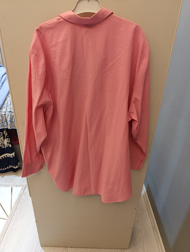 Pembe Keten Salaş Uzun Kollu Gömlek - Görsel 2